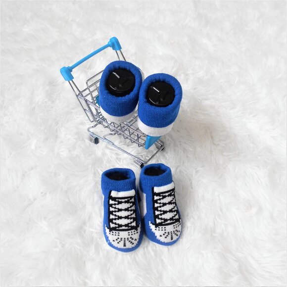 Nike Jordan Infant Booties 2 Pack Baby Newborn 0-6 Mo Blue String Design - Picture 9 of 13